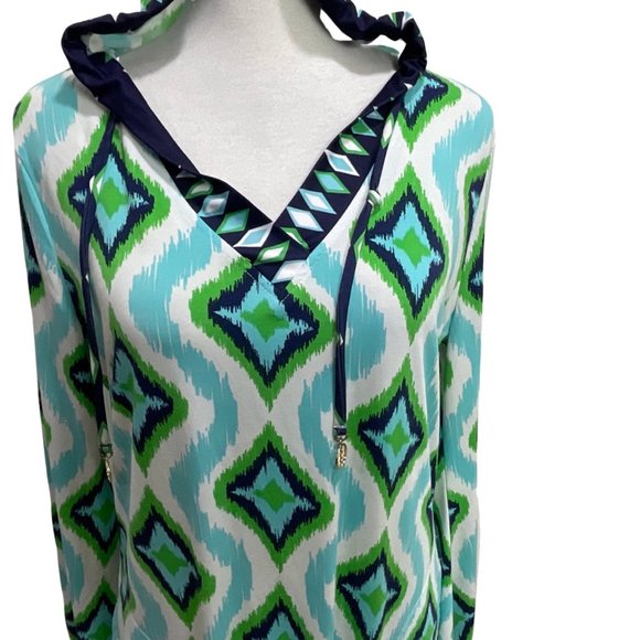 Macbeth Collection by Margaret Jospeh's Cover-up Size M Geometric Pattern Hooded - Picture 3 of 8